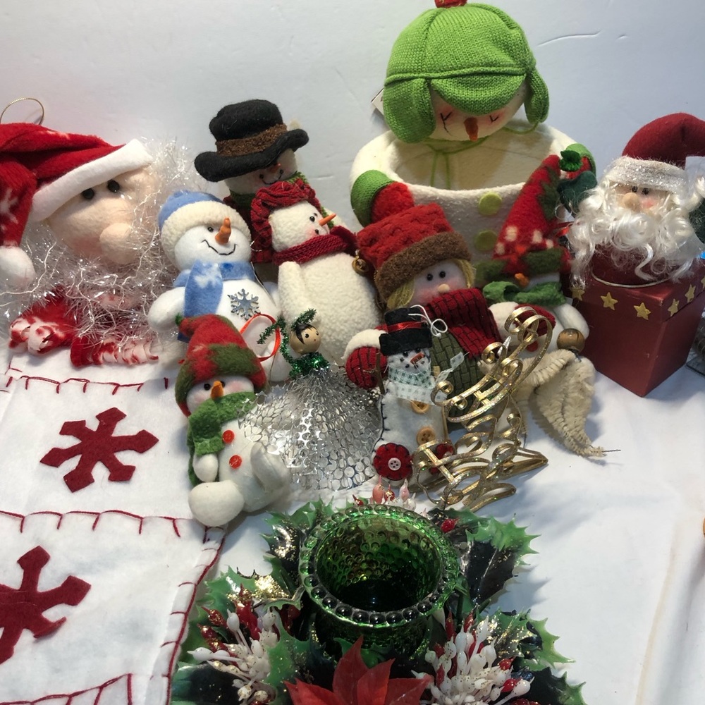 Assortment of Snowmen Ornaments, Vintage Christmas Centre Piece Card Holder more